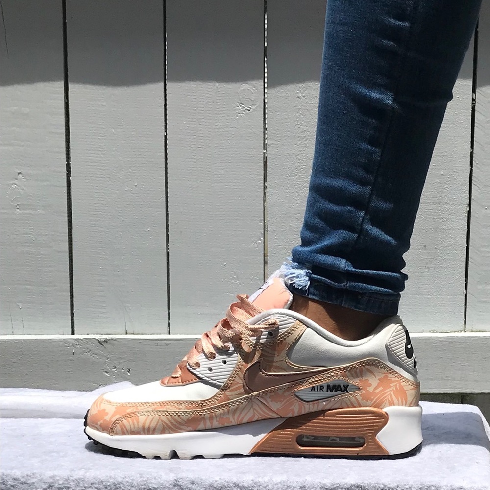 Nike Air Max 90 Rose Gold/White Leather Sneakers